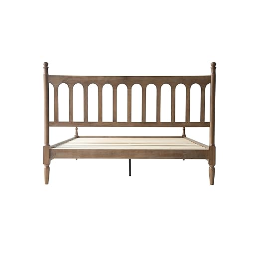 King Size Solid Wood Platform Bed Frame with Headboard & Footboard, 12 Sturdy Slatted Base, Metal Legs, No Box Spring Needed, Anti-Slip & Noise-Free, Easy Assembly, Barnwood Finish, WCK-30