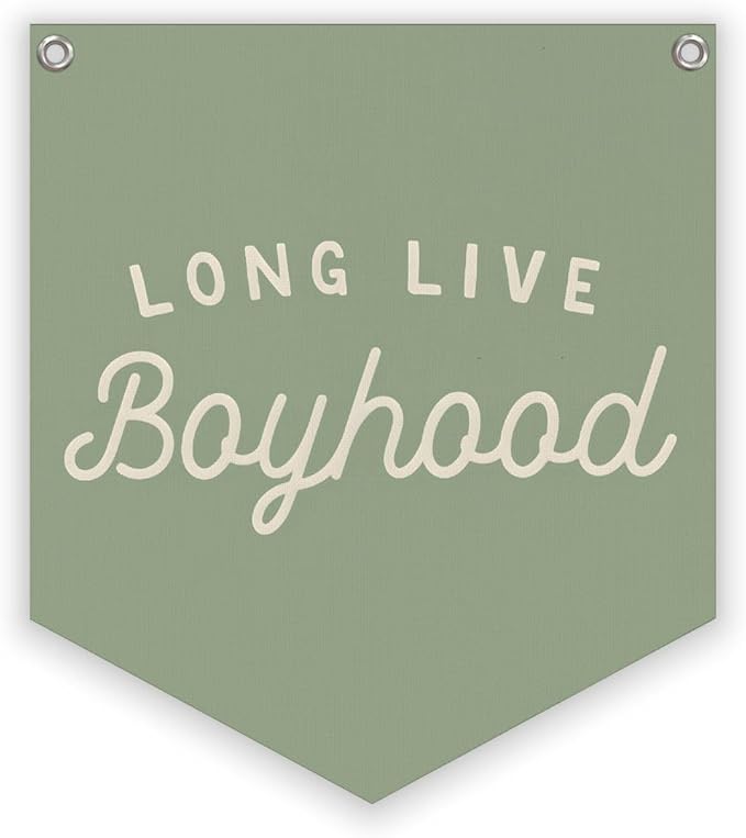Lacama Sage Green Room Decor, Long Live Boyhood Linen Banner,Vintage Boy Bedroom Wall Hanging Banner Pennant Flag Decor for Nursery Playroom Toddler Nursery Decor Kids Room,12.4x14 in