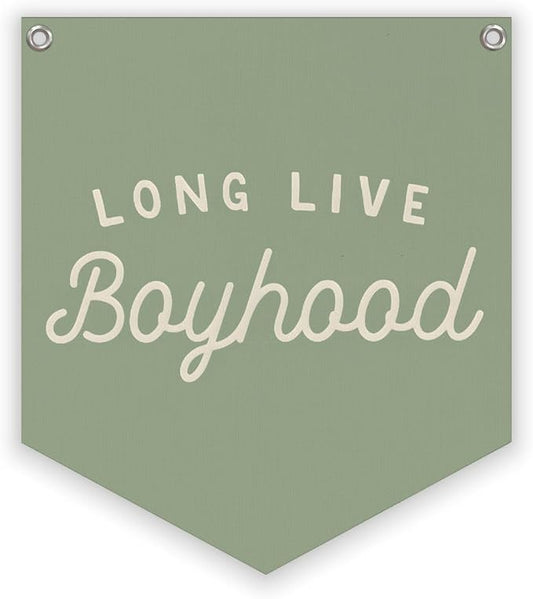 Lacama Sage Green Room Decor, Long Live Boyhood Linen Banner,Vintage Boy Bedroom Wall Hanging Banner Pennant Flag Decor for Nursery Playroom Toddler Nursery Decor Kids Room,12.4x14 in