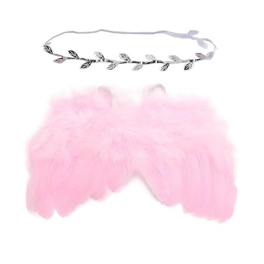 Qiansail Newborn Baby Fairy Angel Wings Princess Feather Wing Costume with White Headband Photography Props Shoot Outfits for Birthday (Light Pinik)