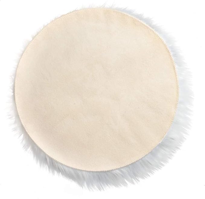 IVON 15.5 Inches White Round Faux Fur Rug, Fluffy Rug Cushion for Chair, Background for Nail Desk Photos