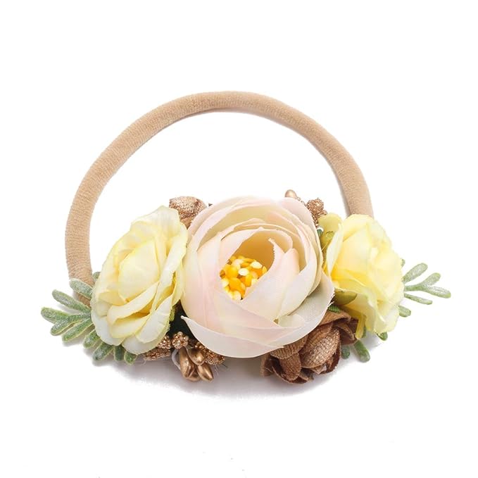 Baby Girl Floral Headbands- 3pcs Nylon Headband Handmade Flower Crown Elastic Hairband Newborn Toddler Hair Accessories Gifts for Girls （1-6 years old）