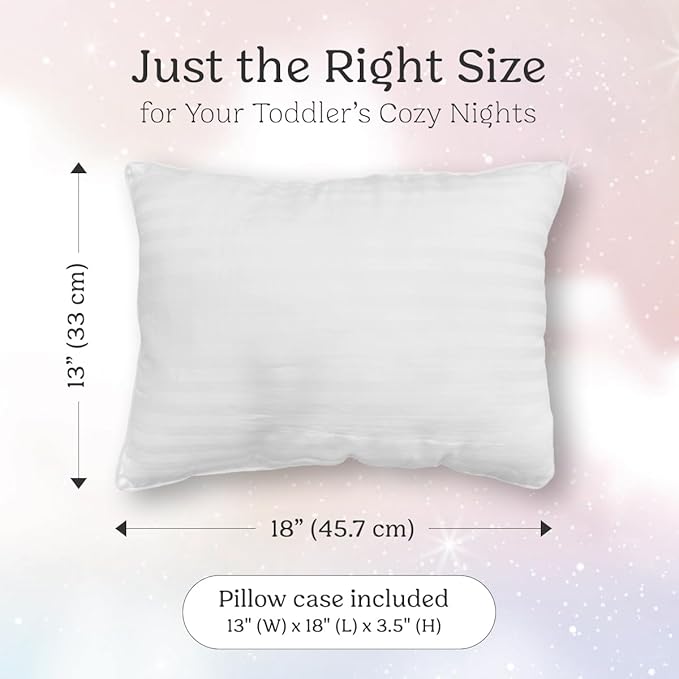 Toddler Pillow and Pillowcase 13x18 inches, Organic Cotton - Perfect for Toddlers 2-5 Years - Ideal for Toddler Travel Bed, Toddler Bedding Set, Kids Travel Pillow and Machine Washable