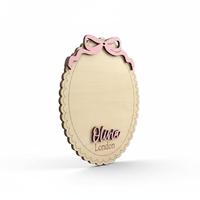 Personalized Baby Announcement Footprint Sign, Oval Scalloped Plaque – Newborn Photo Prop & Nursery Keepsake (Footprint Sign)