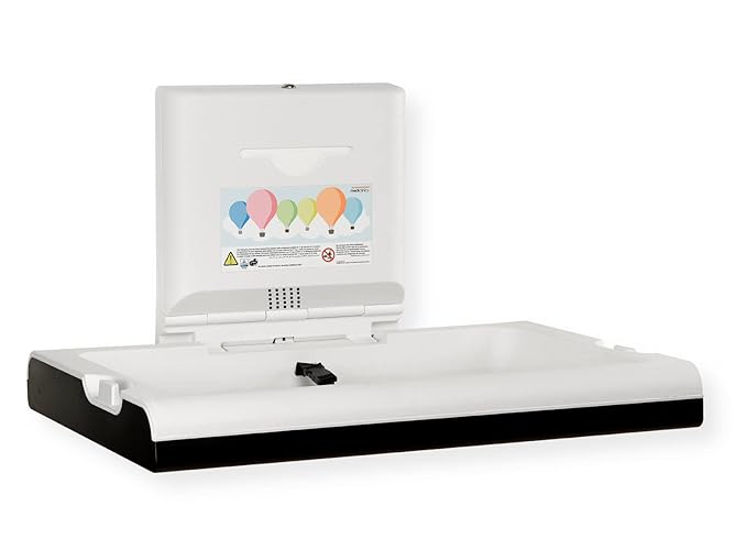 CP0016HCSB-I-ASTM BabyMedi Horizontal Surface-Mounted Modern Baby Changing Station with Ionizer, Black/Satin Finish; Liner Dispenser; Frontal Stainless Steel Chassis; Open/Close Mechanism