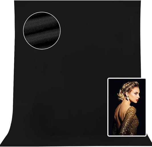 10x7ft Black Backdrop for Photography, High Density Polyester Fabric Photo Background for Portrait Photoshoot or Party Decoration