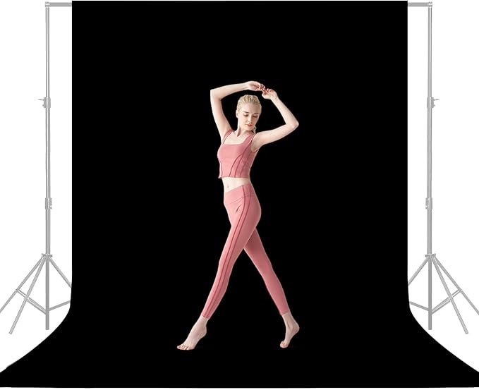 YSKE-Y2 Heavy Duty Photo Backdrop, 10x8ft Black Seamless Fabric Background Photography Backdrop Curtain Screen for Photoshoot Video Studio Party
