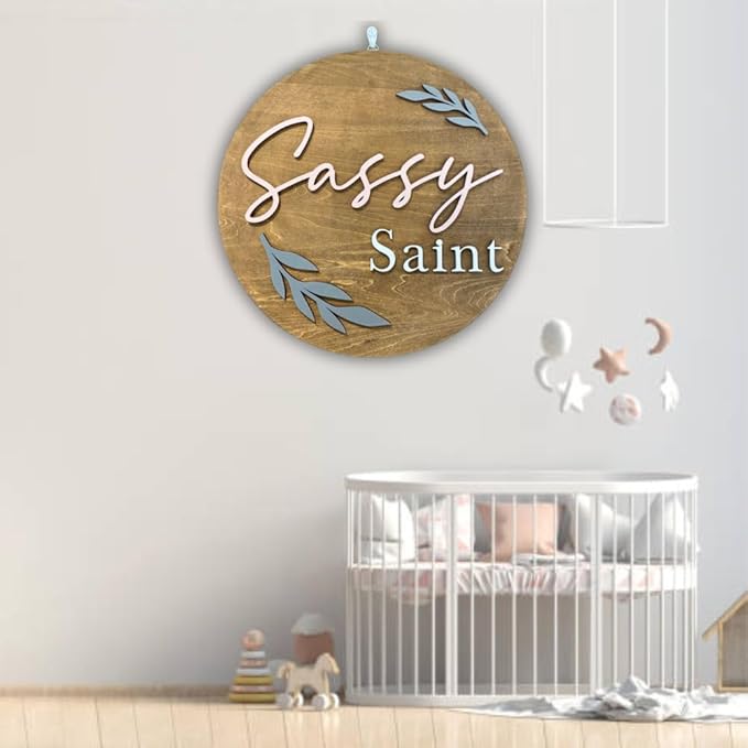 Personalized Wooden Name Sign - Custom Baby Name Signs for Nursery & Kids Room Decor - Baby Announcement Sign - Name Wall Art - Wooden Letters for Wall - Custom Round Nursery Name Sign (Design 7)