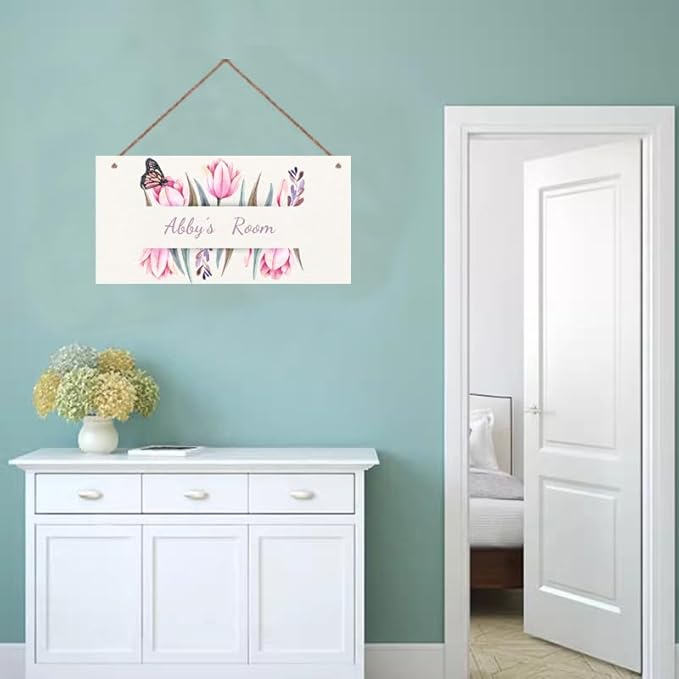 Personalized Sign Fantasy Butterfly Themed For Kids Room Nursery Door Decor,Custom Name Flowers Wall Art Decor Decorative Plate for Boys Bedroom Girls Room