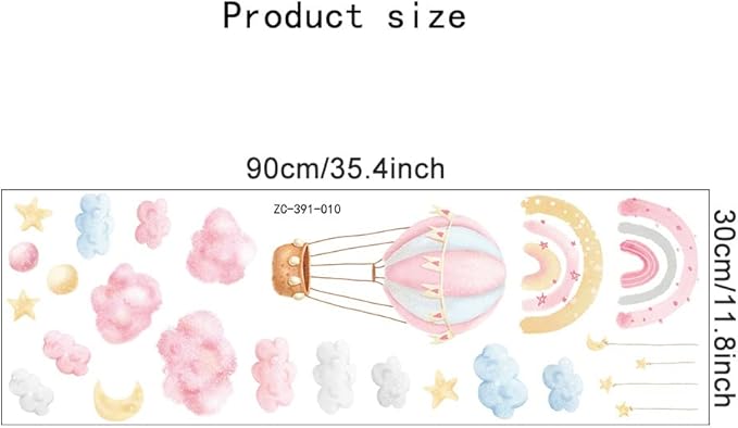 fanquare Rainbow Hot Air Balloon Wall Decals Pink Clouds Moon Stars Wall Stickers Watercolor Wall Decor for Kids Girls Bedroom Living Room Decor