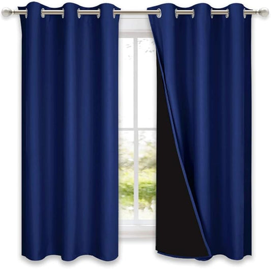 NICETOWN 100% Blackout Curtains with Black Liner Backing, Royal Blue, 37 inches x 60 inches Per Panel, Set of 2, Thermal Insulated Curtains for Living Room, Noise Reducing Drapes