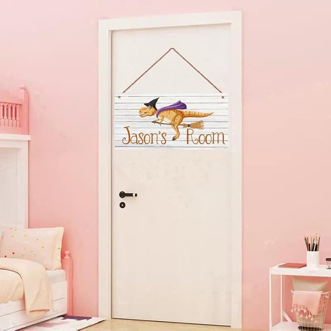 Personalized Signs Magic Dinosaur Magician Sign For Kids Room Custom Name Door Wall Decor Floral Nursery Art Plate For Boys Room Girls Bedroom Little Man Cave