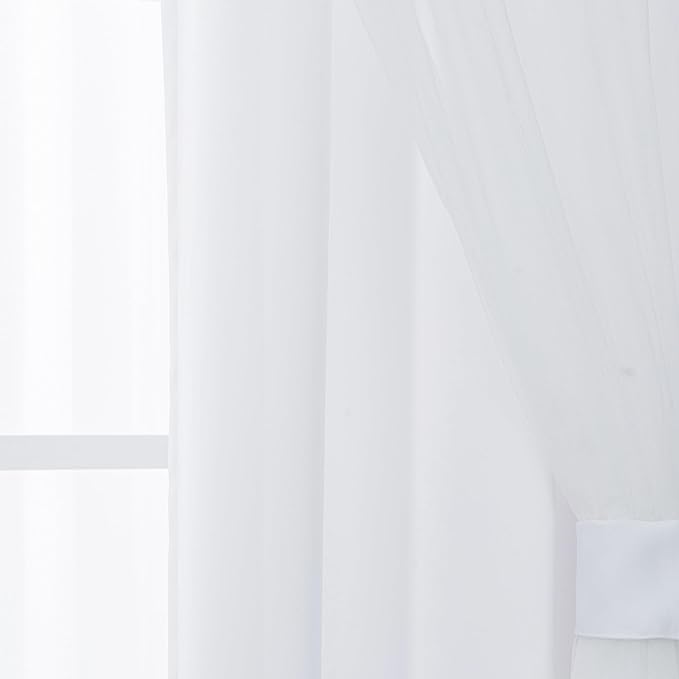 INLINAS Greyish White Blackout Curtains with Sheer Overlay - Grommet Top Thermal and Noise Reduction Panels for Bedroom and Living Room Light Blocking and Energy Saving, 52 x 108 Inches, Set of 2