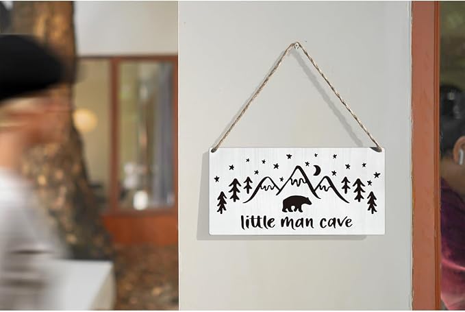 Woodland Nursery Wall Decor for Baby Boys Nursery Room Decor for Boys Bedroom Farmhouse Sign Rustic Bear Forest Animal Little Man Cave Sign 12 × 6 Inch（Wood 4011）