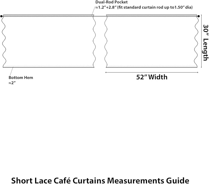 Kotile Black Lace Curtains 30 Inch Length 2 Panels Set, Country Rusitc Gothic Floral Short Lace Kitchen Window Curtains Over Sink, Rod Pocket Privacy Sheer Goth Lace Café Curtains, Each 52 x 30 Inch