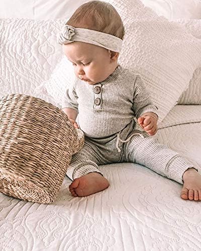 Newborn Baby Boy Girl Clothes Ribbed Knitted Cotton Long Sleeve Romper Long Pants Solid Color Fall Winter Outfits