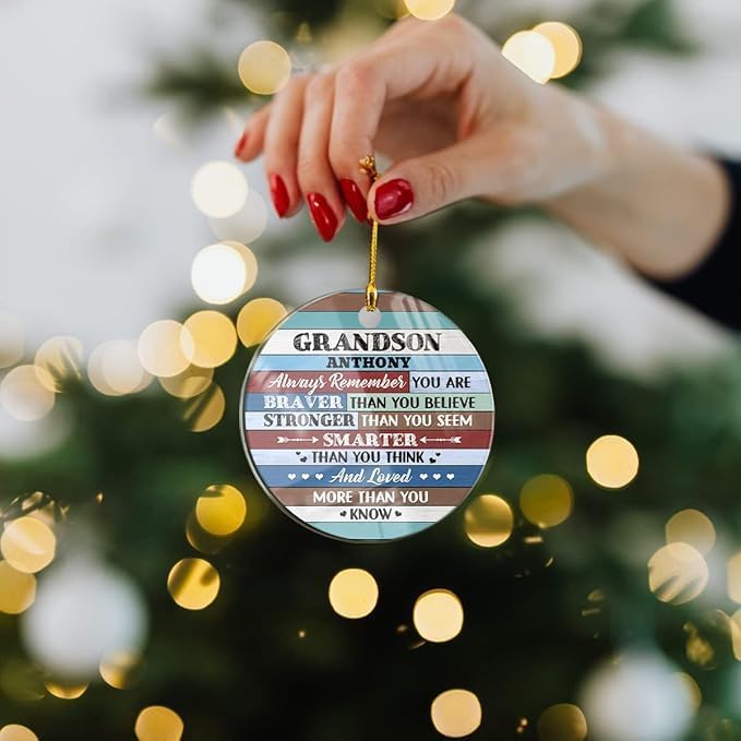 wowcugi Personalized Grandson Ornament for Christmas Tree Custom Inspirational Grandsons Acrylic Ornaments Xmas Tree Decorations Keepsake Gifts for Grandbaby from Grandparent Grandpa Grandma