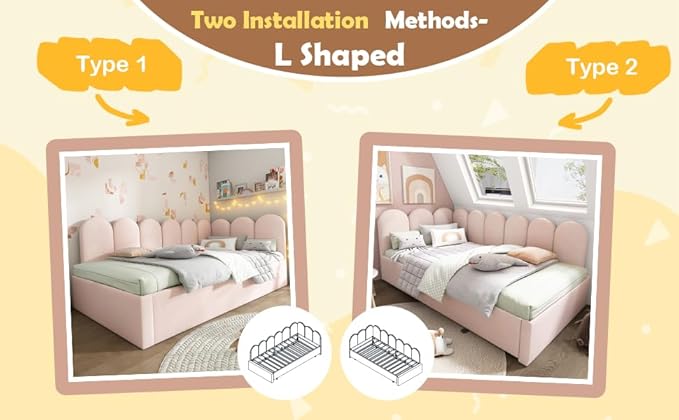 Merax Twin Size Modern Upholstered Platform Bed with Trundle Bed, Floor Sofa Daybed with Metal Slat Support, Low Bed Frame with Headboard/Twin, Pink