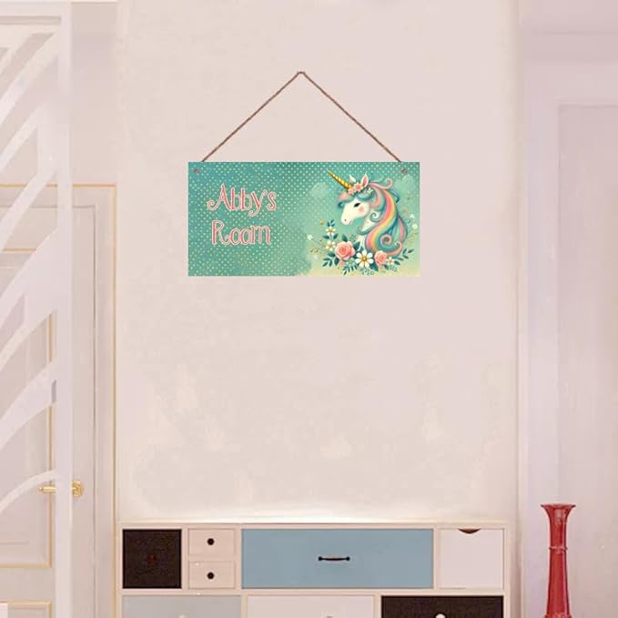 Personalized Sign Multicolour Unicorn Decor For Girls Room and Baby Nursery Kids Bedroom Custom Name Wood Plaque Hanging Plate Wall Art Decor