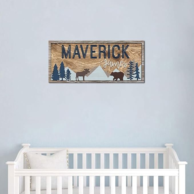 Custom name sign for nursery, Woodland nursery theme, Forest Wooden signs, Personalized Baby name sign, Kids room decor for boys, Kid room wall decorations, baby shower