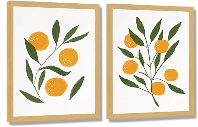 Abstract Lemon Orange Canvas Painting Watercolour Citrus Fruit Poster Boho Kitchen Wall Art Botanical Picture Home Room Decor Framed(12x16Inch Framed)