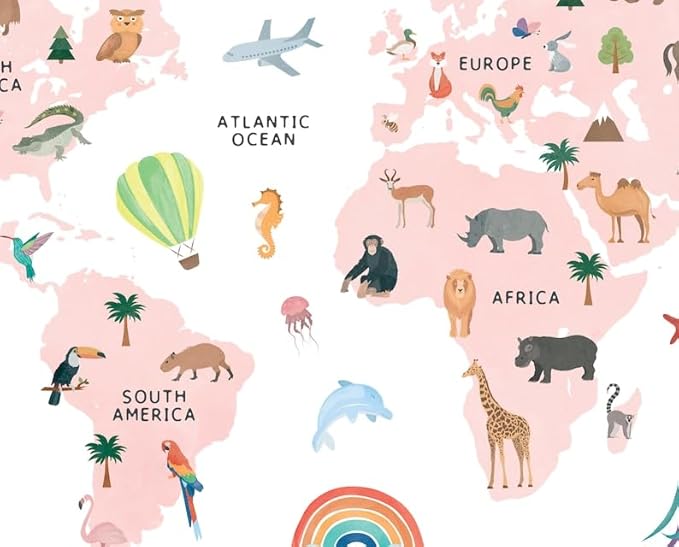 OZCONO World Map Learning Poster, Colorful Animal Chart Kids, Preschool Wall Decor Art, Homeschool Education Guide (Unframed) (24x36)