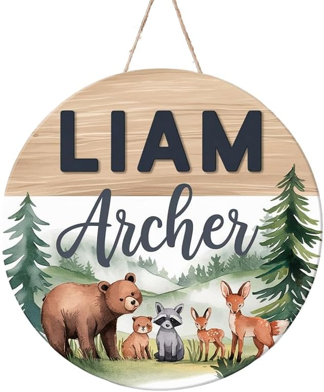 Personalized Name for Nursery Wall, Giraffe Bear Fox Sign for Baby Door Decor, Newborn Gifts for Girl, Girls Nursery Wall Bedroom Decorations, Mother's Day Gifts for New Mom Dad Gift
