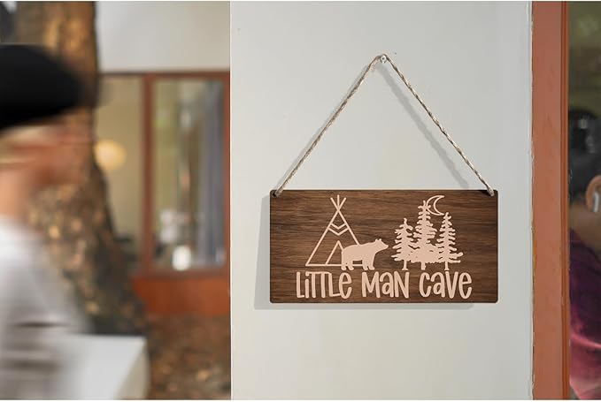 Little Man Cave Sign Woodland Nursery Wall Decor for Baby Boys Nursery Room Decor for Boys Bedroom Farmhouse Sign Rustic Bear Forest Animal Signs 12 × 6 Inch（Wood 4008）