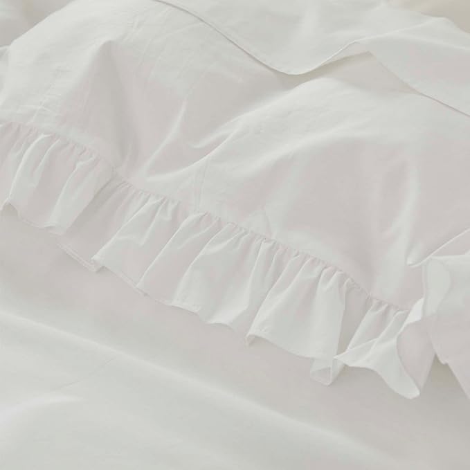 Brandream Kid's Duvet Cover Twin/Twin XL Size,100% Organic Cotton 2pcs Girl Bedding Duvet Cover Set, Ruffled Fringe Solid Color Soft Breathable with Zipper Closure & Corner Ties(White)