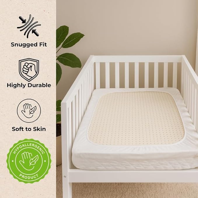 Organic Cotton Crib Mattress Protector (Water-Resistant) - Breathable Fitted Liner Pad, GOTS-Certified, Hypoallergenic, USA Made - Full Standard Crib 52"x28" - Pack of 1