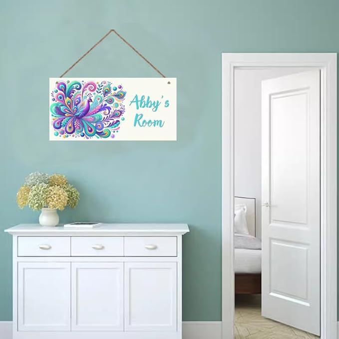 Personalized Sign Peacock Art Decor For Girls Bedroom Personalized Door Sign Wood Plaque Sign Wall Decor For Kids Room