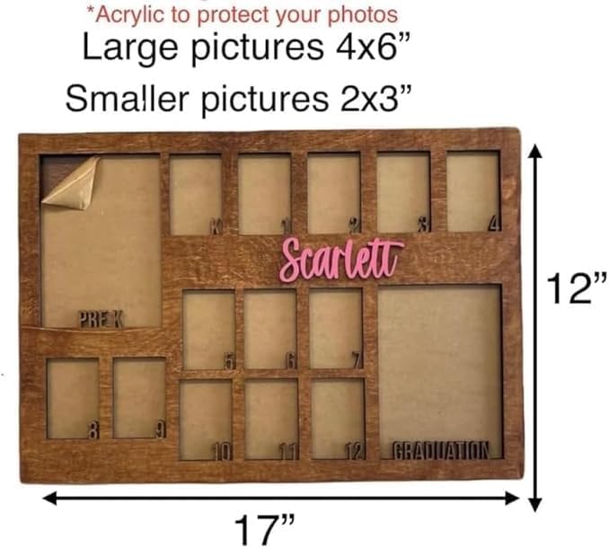 School Years Picture Frame Kids School Frame Graduation Photo holder K-12 Picture holder Kindergarten to Graduation display Photo Collage display Picture Frames pre K-12 Years (K-Graduation 3.0))