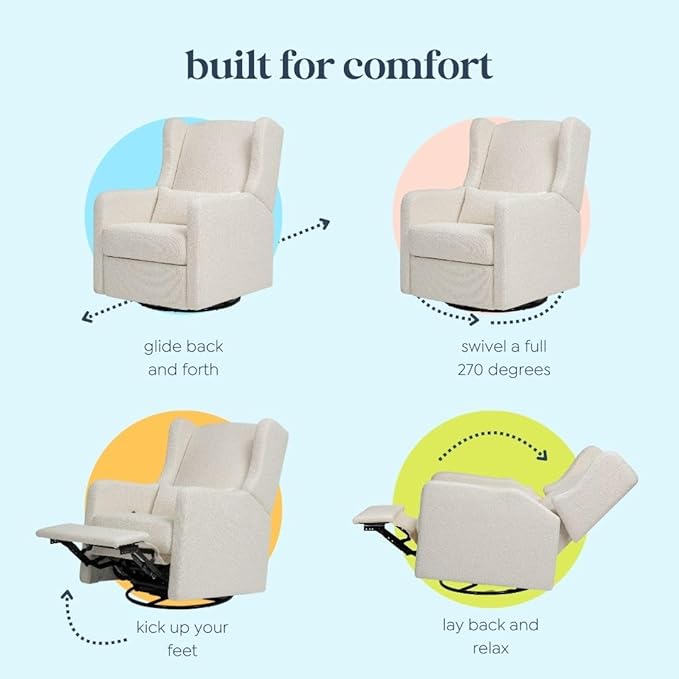 Davinci Carter’s Arlo 270° Swivel Rocker Recliner Chair - GREENGUARD Gold, FSC & Certi-PUR US Certified - Ultra Comfy Nursery Glider Recliner - Glider Rocking Chair for Nursery and Living Room, Ivory