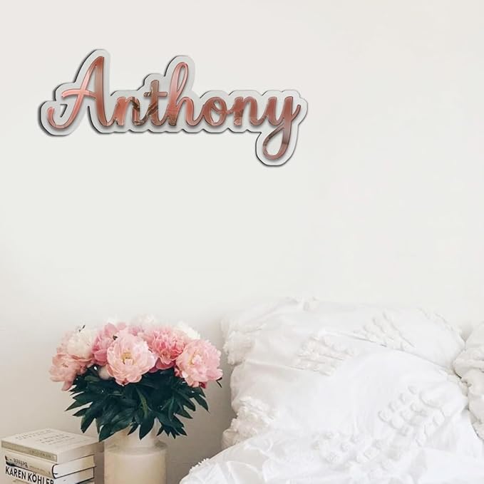 Custom Acrylic Mirror Name Sign, Personalized Mirror Wall Nursery Name Sign,Silver Gold Rose Gold Mirror Acrylic Sign,Glitter Name Baby Name Wall Art Sign Room Decor Party Decoration (style 2)