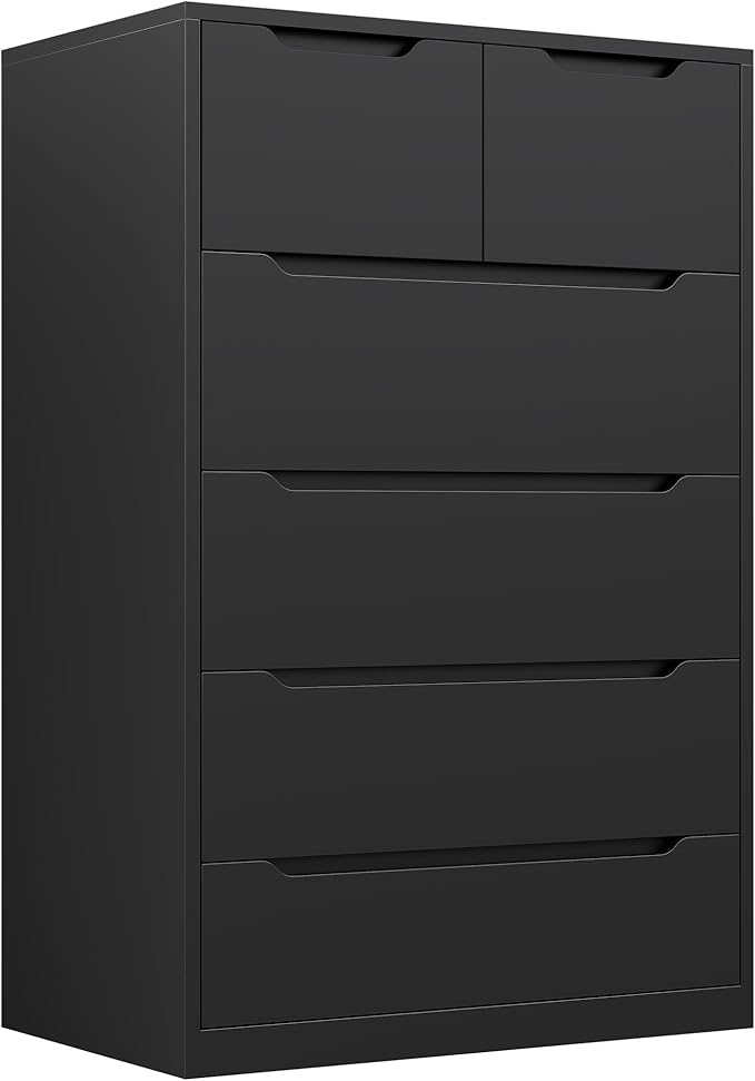 6 Drawer Dresser for Bedrom,Tall Black Chest of Drawers for Bedroom, Hallway, Modern 43.2" H X 27.6" W X15.6 D