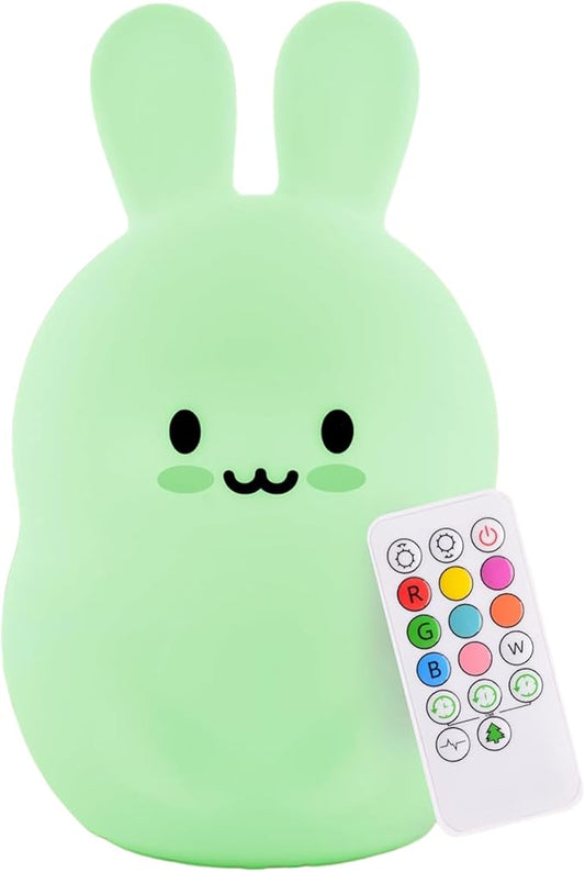Lumipets Baxter The Bunny Squishy Night Light for Kids | Silicone Lamp with Tap & Remote Control | Rechargeable Color Changing Animal Night Light for Boys & Girls | Portable Nightlight with USB Cord