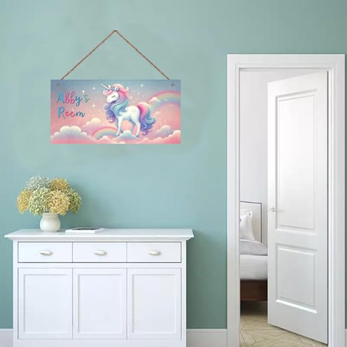Personalized Sign Unicorn Sign Wall Art Décor For Kids Room Custom Name Door Decor, Rainbow Floral Nursery Art Plate For Girls Room Boys Bedroom Garden