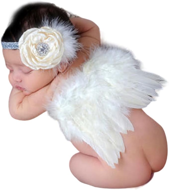 Newborn Baby Girls Photography Angel Wings and Headband Photo Props Photography Outfit Set