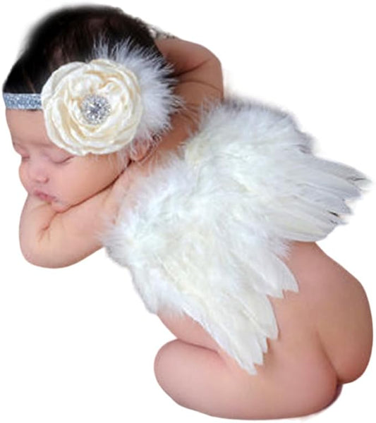 Newborn Baby Girls Photography Angel Wings and Headband Photo Props Photography Outfit Set