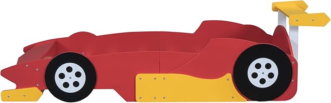 Flieks Twin Size Race Car-Shaped Platform Bed Frame for Boys Girls Kids Adults Toddler with Wheels,Red