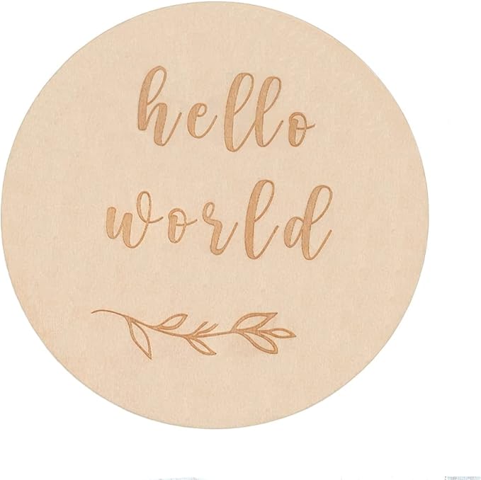 Wooden Baby Announcement Sign, 5.9Inches Hello World Newborn Signs, Double Sided Birth Announcement Sign, Lovely Babies Name Plaques for Photo Prop Ba-by Shower Hospital Nursery Gift.
