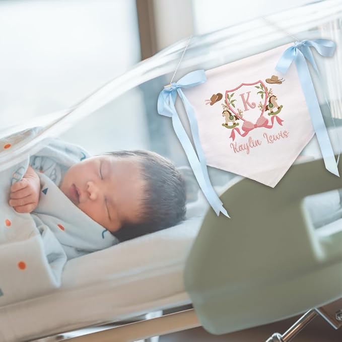 EMBROIDERED Name Baby Banner, Baby Flag with Monogram Name, Personalized Baby Name Sign, Customizable Baby Name, Baby Announcement Sign for Hospital (13)