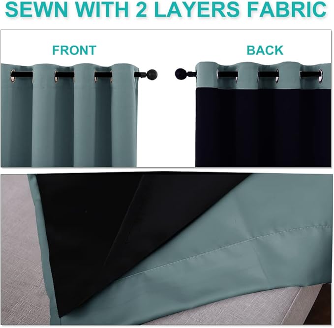 NICETOWN Greyish Blue 100% Blackout Curtains 45 inches Long, 2 Thick Layers Completely Blackout Window Treatment Thermal Insulated Lined Drapes for Small Window (1 Pair, 42 inches Width Each Panel)
