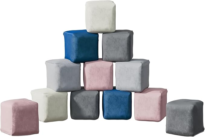 12 PCS Modular Kids Play Block Couch Child Sectional Soft Sofa Toddler Building Fortplay Climbing Bedroom Playroom Baby Convertible Floor Foam Cushion for Boys & Girls (12pcs+Square)
