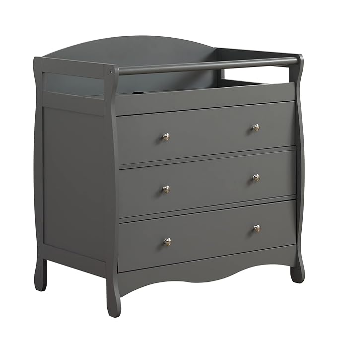 Karl home Changing Table Dresser Baby Diaper Changing Station Infant Nursing Table with 3 Drawers, Safety Rail & Strap for Bedroom, Nursery, Gray
