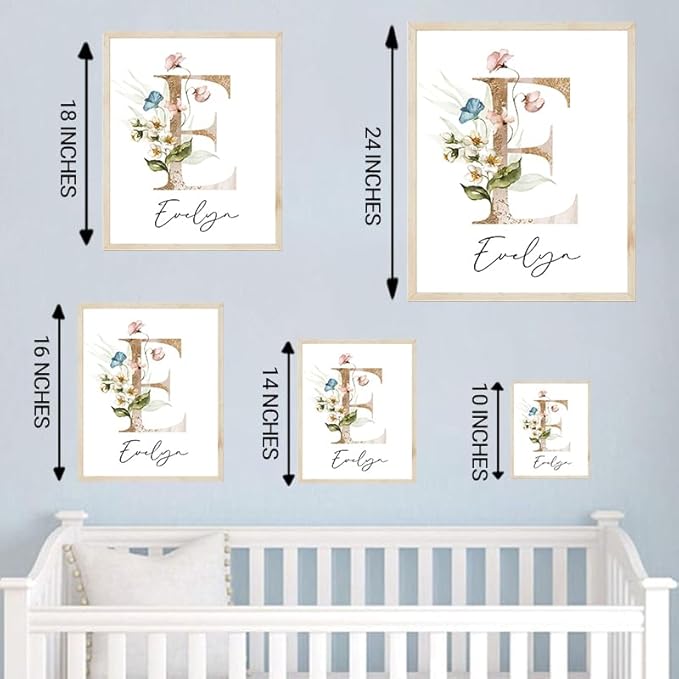 Personalized Wooden Name Sign, Floral Monogram Nursery, Boho Floral Pattern, Baby Name Sign for Kids Room Gift/15