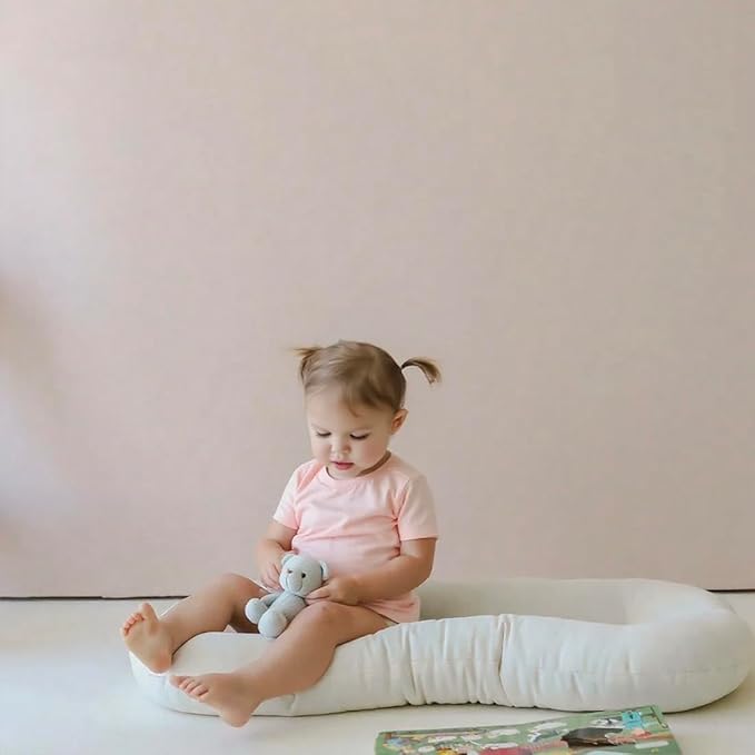 Baby Lounger for Newborn - Snuggle Cozy Me Lounger | Breathable Soft Cotton, 0-24 Months Portable Playtime Baby Nest, Newborn Baby Essentials Gifts - Natural (1 Lounger + 1 Cover)
