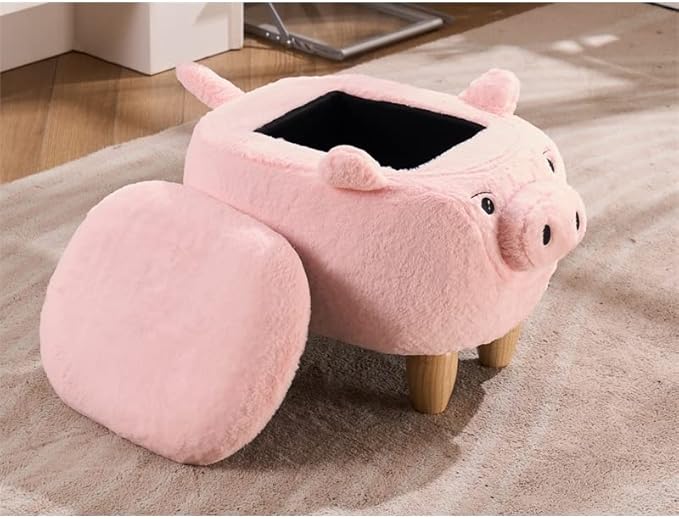 Home 2 Office Pig Storage Ottoman Stool for Bedroom, Playroom or Nursery Decor, Soft Animal-Shaped Ottoman with Wooden Legs
