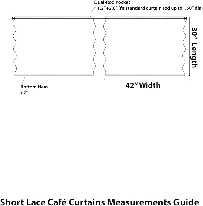 Kotile Short Lace Curtains 30 Inch Length 2 Panels Rustic Floral Retro Beige Kitchen Lace Curtains for Small Window, Rod Pocket Privacy Sheer Cafe Curtain Over Sink Cabinet, 42 x 30 Inch