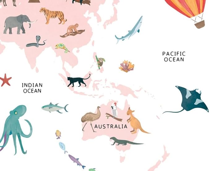 OZCONO World Map Learning Poster, Colorful Animal Chart Kids, Preschool Wall Decor Art, Homeschool Education Guide (Unframed) (24x36)